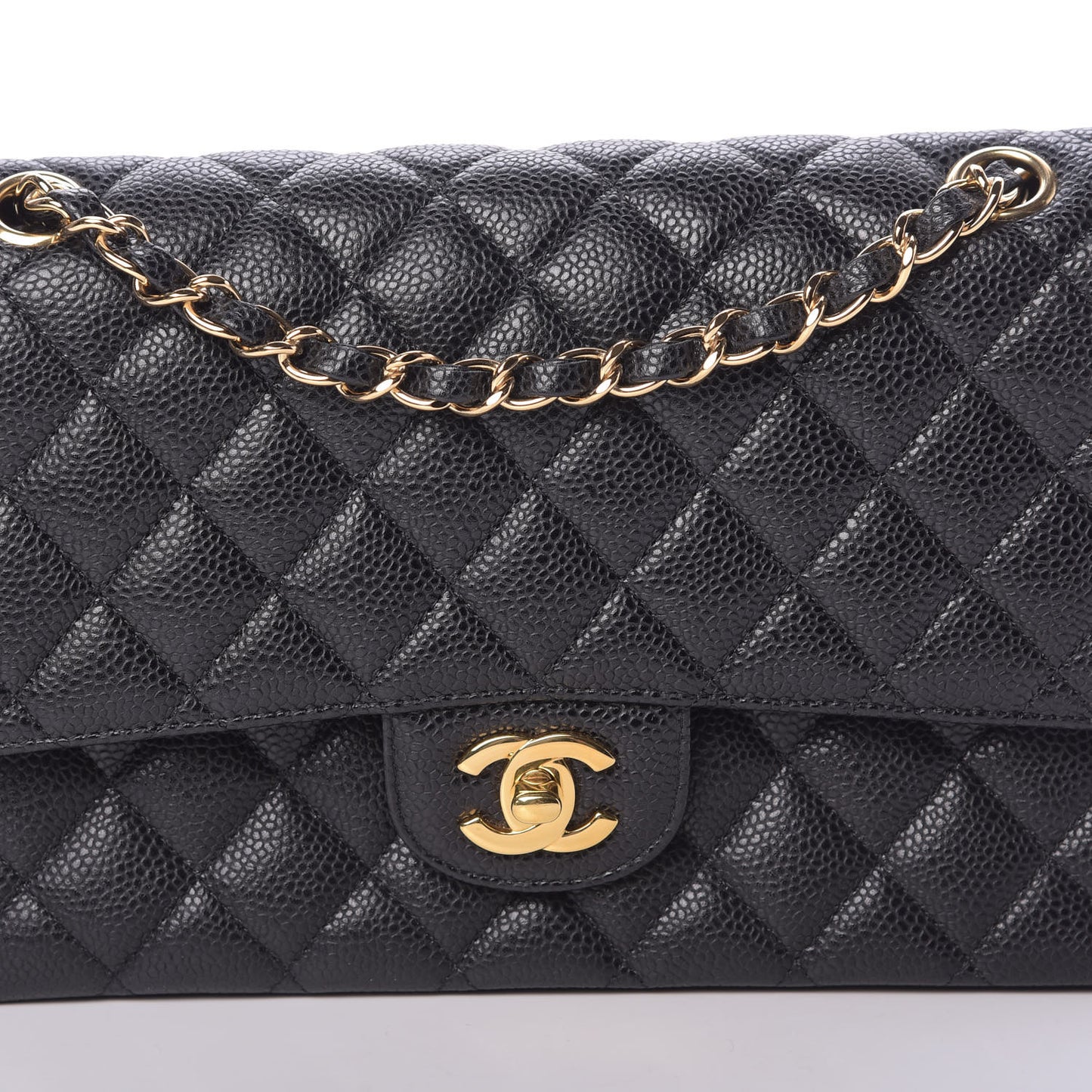 Caviar Quilted Medium Double Flap Black