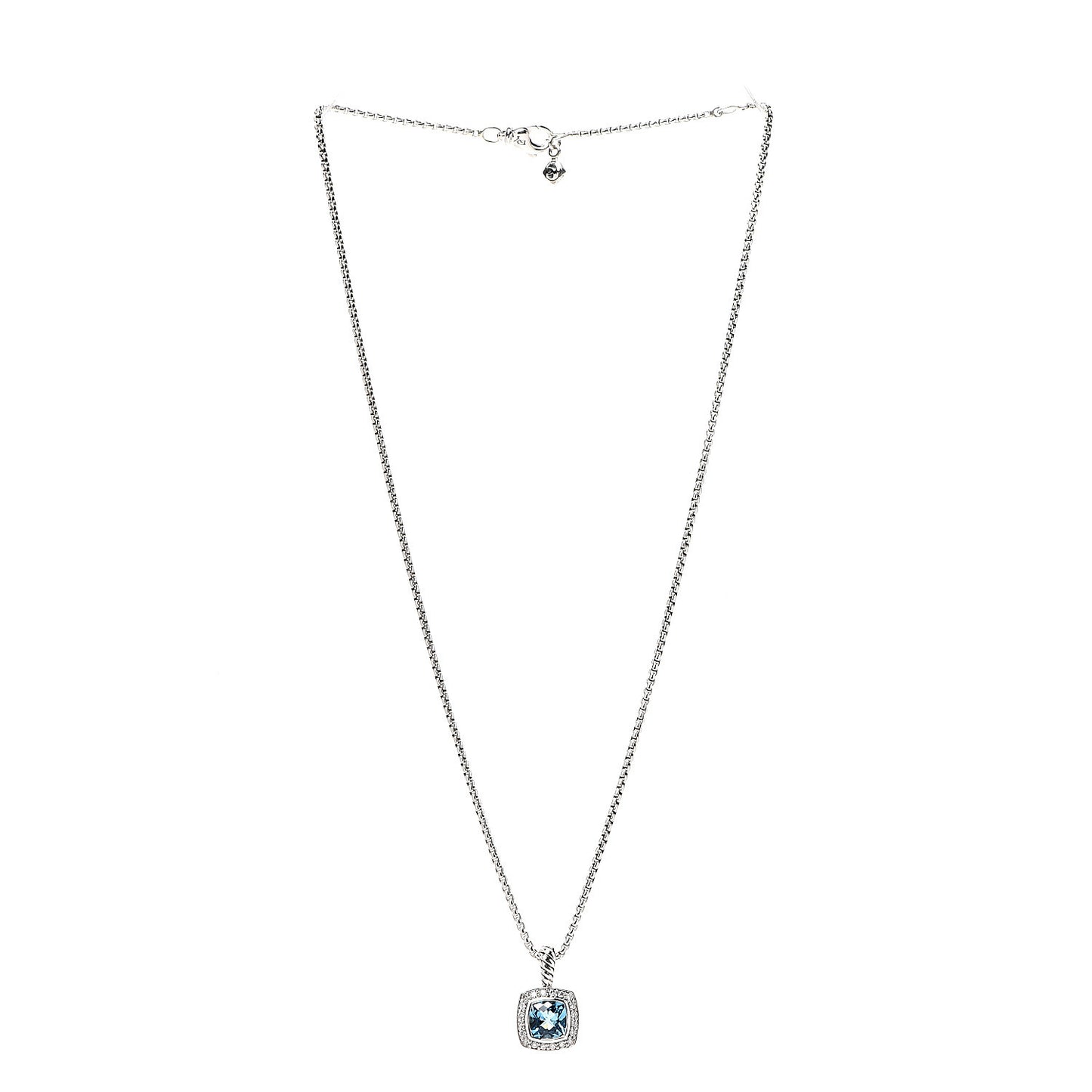 Sterling Silver Diamond Blue Topaz 7mm Petite Albion Pendant Necklace