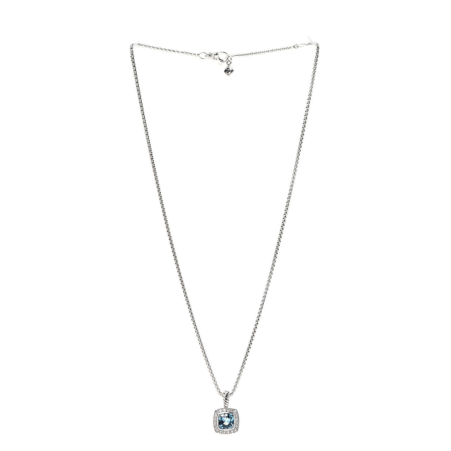 David Yurman Sterling Silver Diamond Blue Topaz 7mm Petite Albion Pendant Necklace 2 of 5
