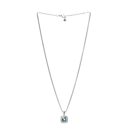 David Yurman Sterling Silver Diamond Blue Topaz 7mm Petite Albion Pendant Necklace 2 of 5
