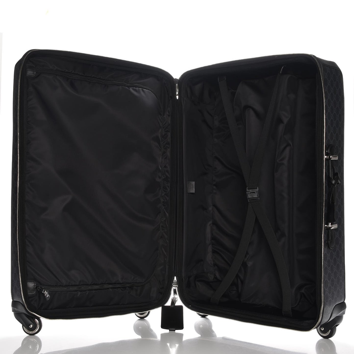 GG Supreme Monogram Large Four Wheel Suitcase Black Grey