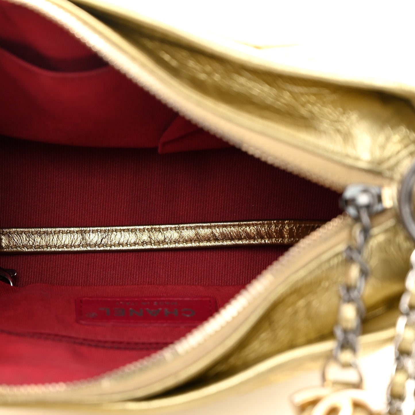 Metallic Aged Calfskin Quilted Small Gabrielle Hobo Gold