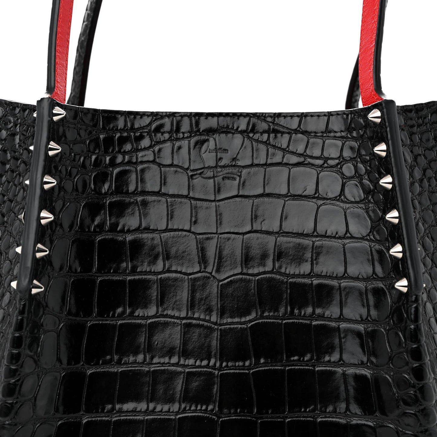 Crocodile Embossed Calfskin Spiked Small Cabarock Shopper Tote Black