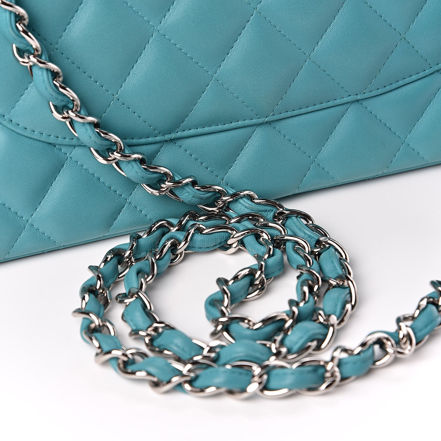 Chanel Lambskin Quilted Jumbo Double Flap Turquoise 14 of 16