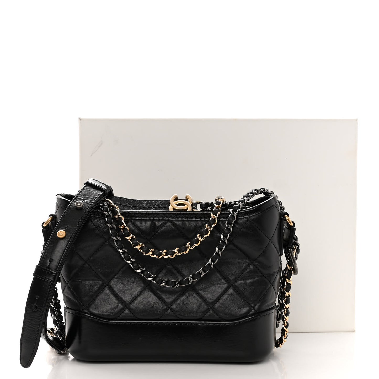 Aged Calfskin Quilted Small Gabrielle Hobo Black