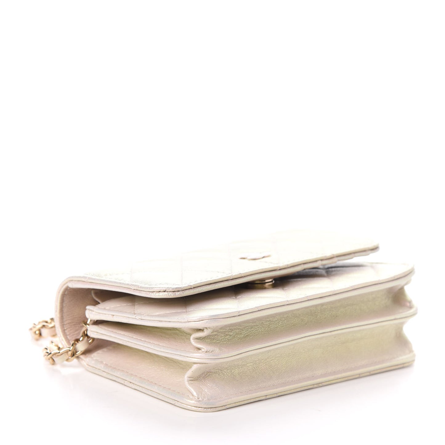 Iridescent Lambskin Quilted Mini Wallet On Chain WOC Ivory