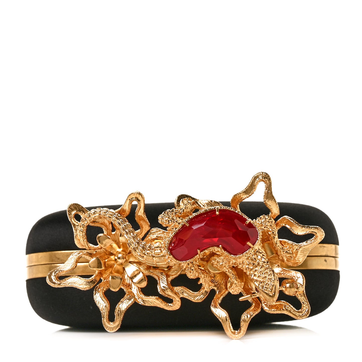 Satin Salamander Knuckle Box Clutch Black