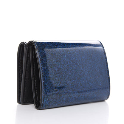 Saint Laurent Glitter Patent Monogram Trifold Wallet Cobalt 3 of 7