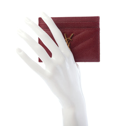 Saint Laurent Grain De Poudre Matelasse Chevron Monogram Credit Card Case New Red 2 of 6