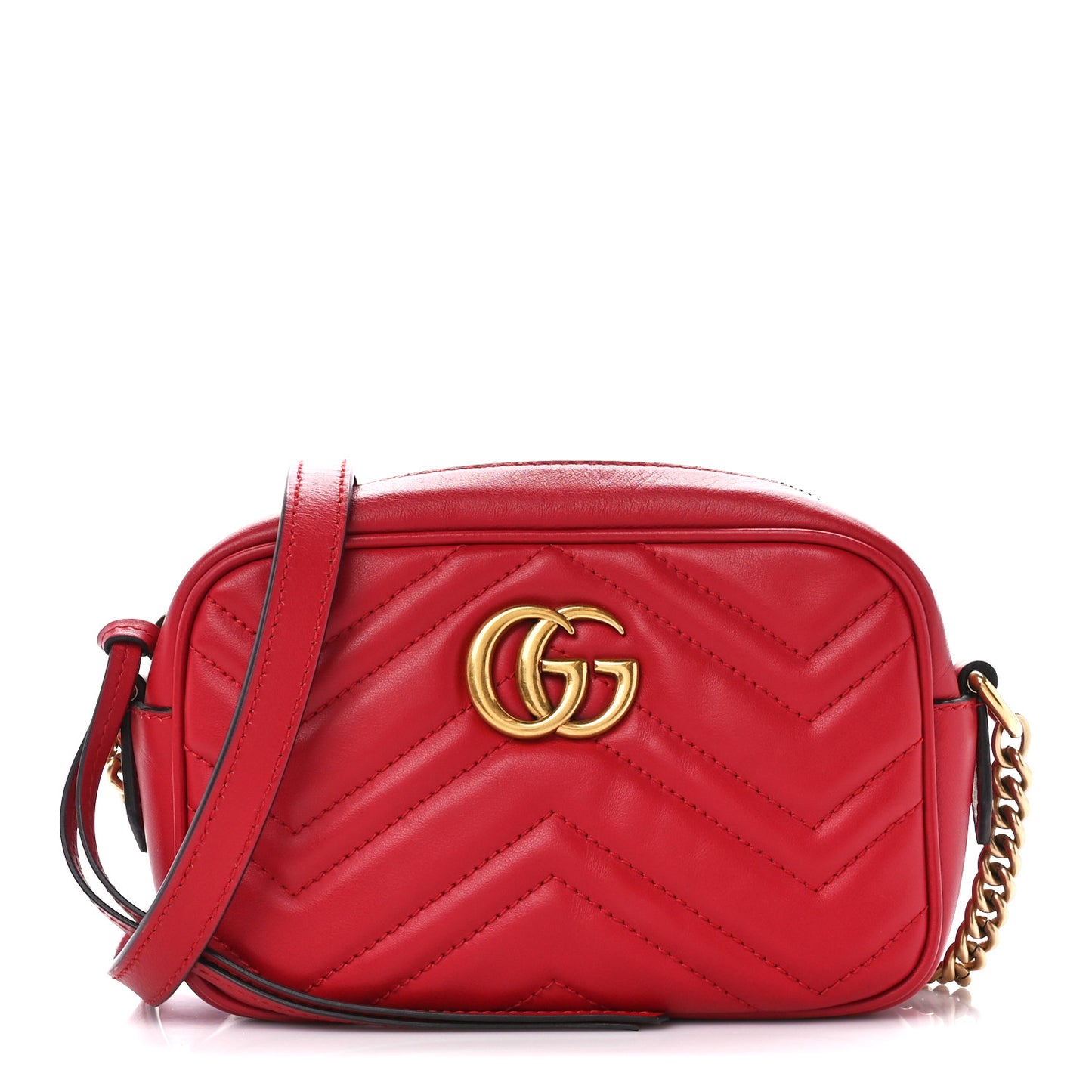 Calfskin Matelasse Mini GG Marmont Chain Shoulder Bag Hibiscus Red