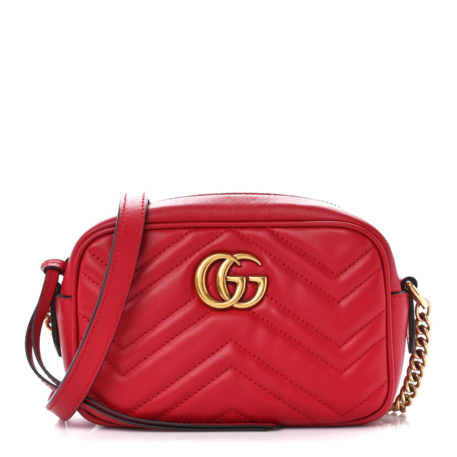 Gucci Calfskin Matelasse Mini GG Marmont Chain Shoulder Bag Hibiscus Red 1 of 13