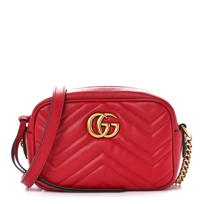 Gucci Calfskin Matelasse Mini GG Marmont Chain Shoulder Bag Hibiscus Red 1 of 13