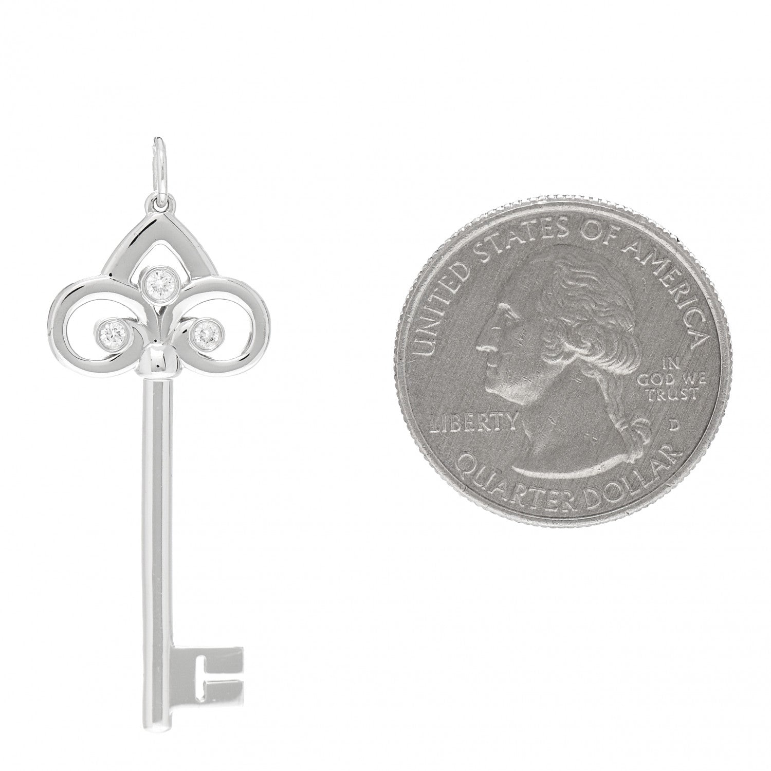 Tiffany 18K White Gold Diamond Fleur De Lis Key Pendant 2 of 5
