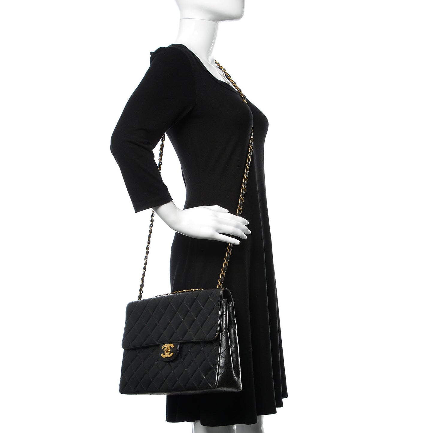 Lambskin Quilted Jumbo Single Flap Black