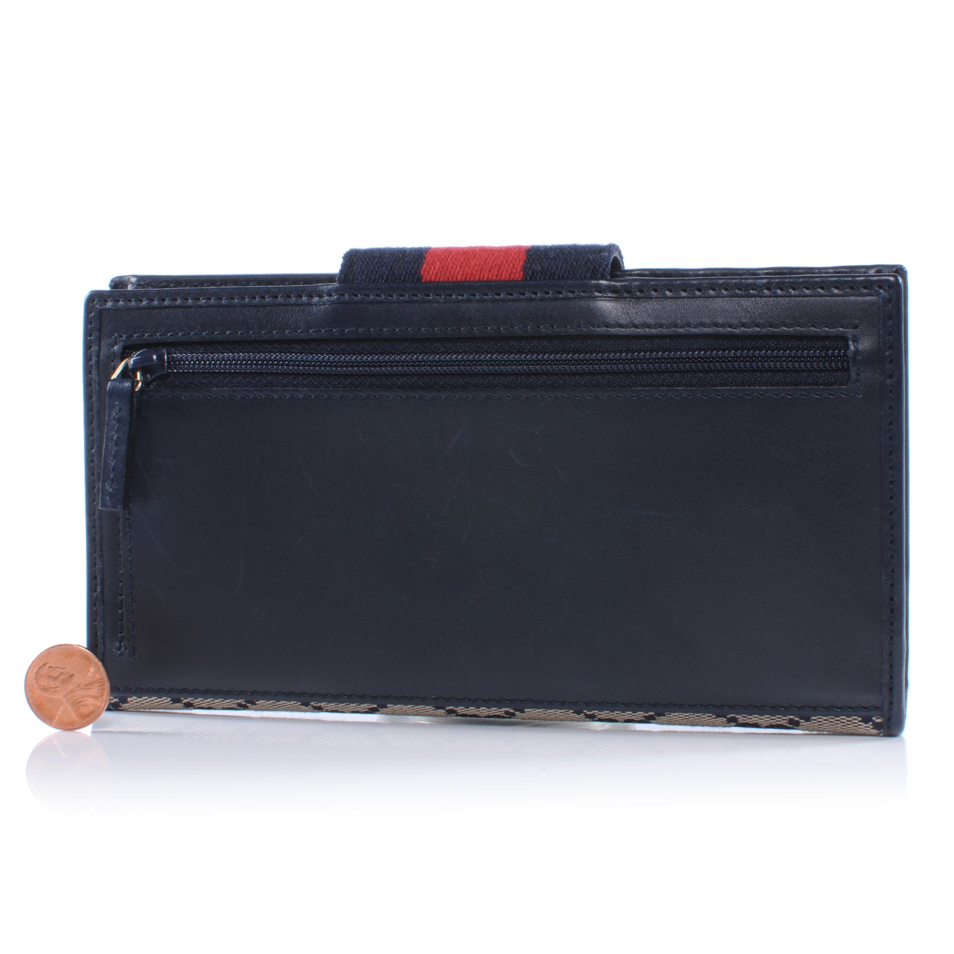 Gucci Monogram Calfskin Ladies Web Continental Wallet Beige Blue 2 of 6