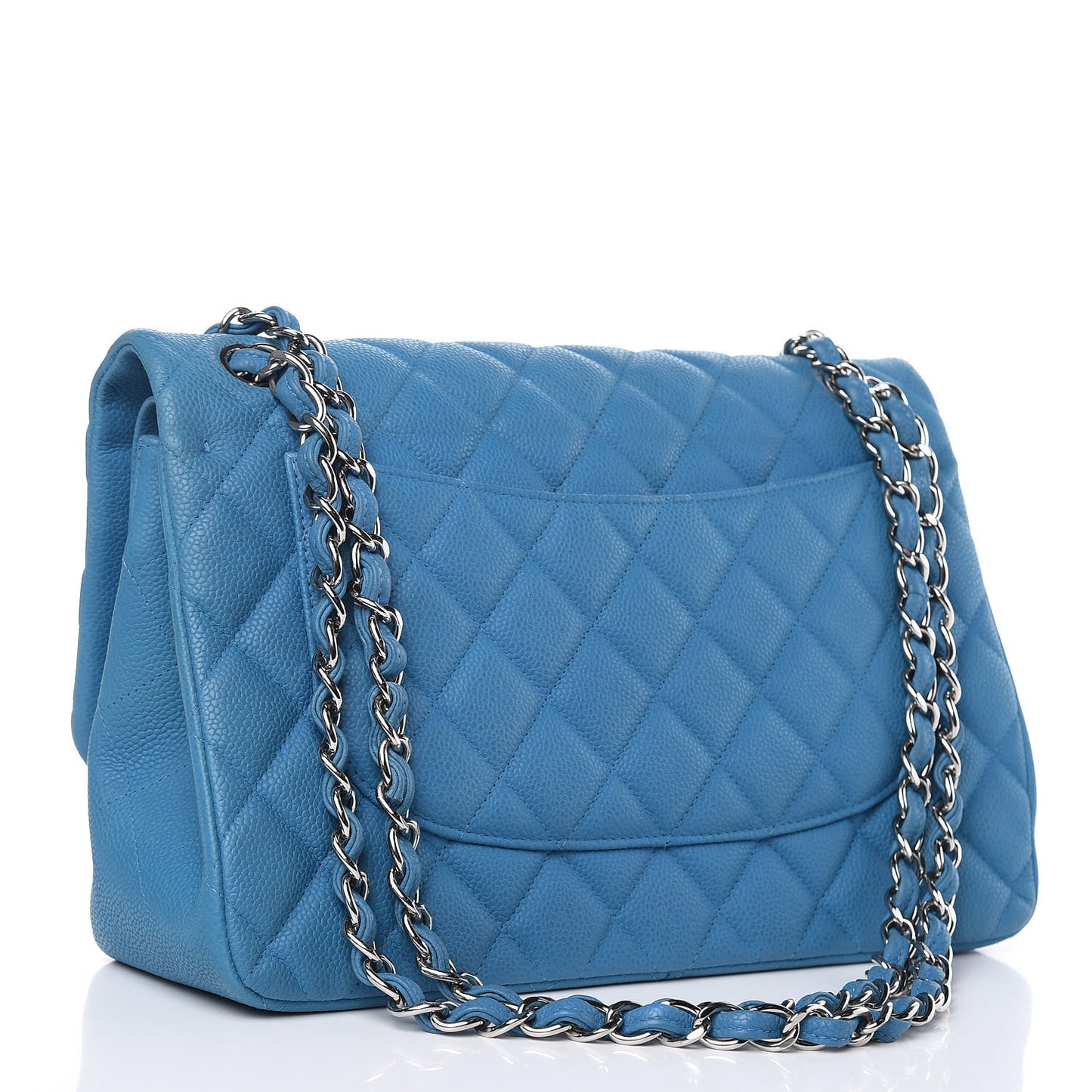 Iridescent Caviar Quilted Jumbo Double Flap Blue