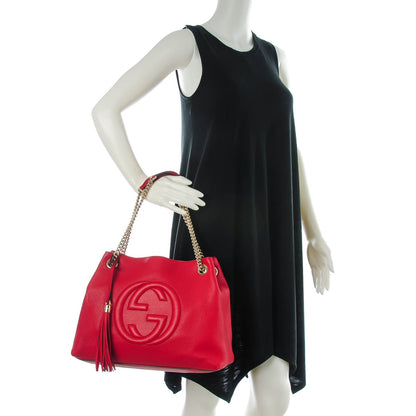 Gucci Pebbled Calfskin Medium Soho Chain Shoulder Bag Tabasco Red 2 of 7