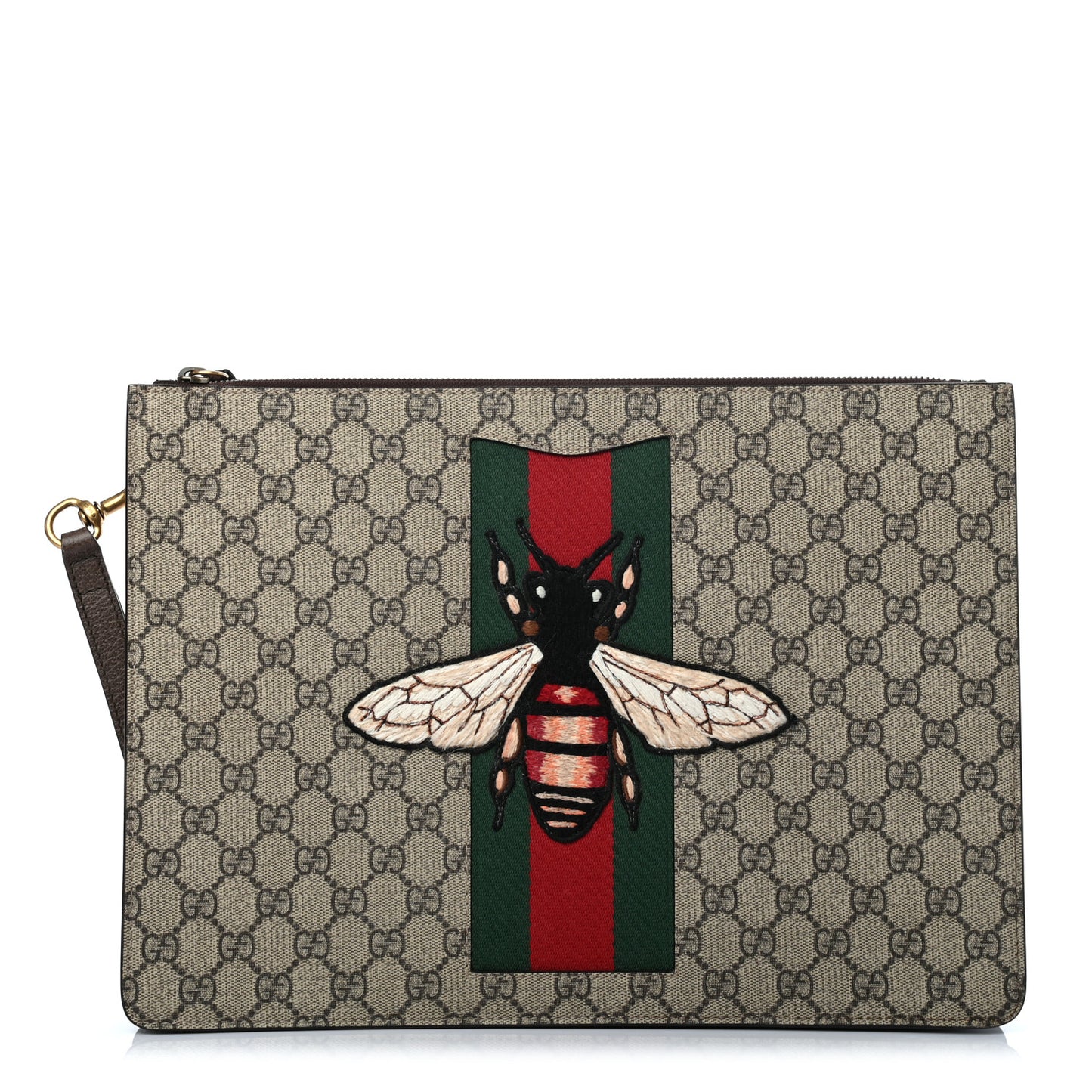 GG Supreme Monogram Web Animalier Bee Embroidered Medium Documents Holder Beige New Acero