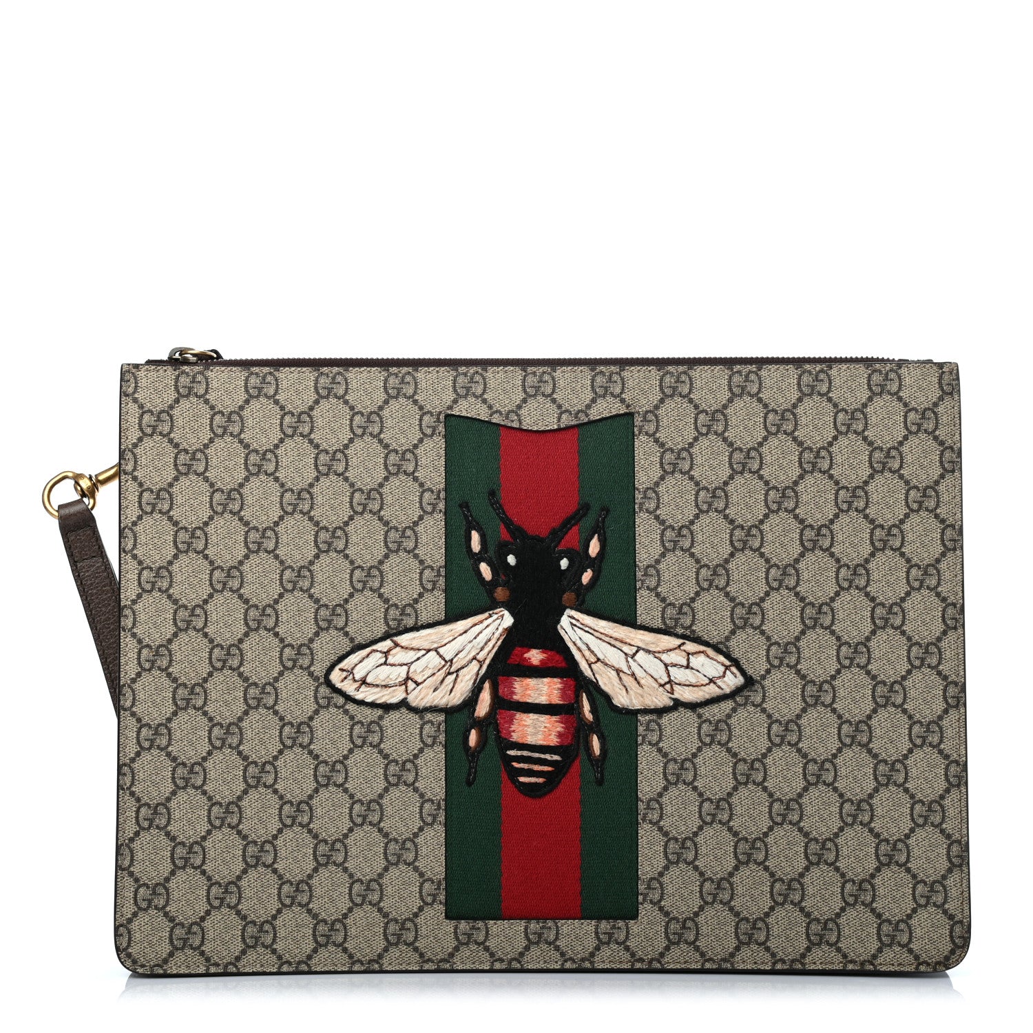Gucci GG Supreme Monogram Web Animalier Bee Embroidered Medium Documents Holder Beige New Acero 1 of 7