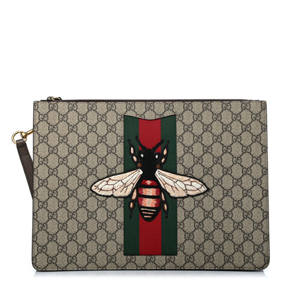 Gucci GG Supreme Monogram Web Animalier Bee Embroidered Medium Documents Holder Beige New Acero 1 of 7