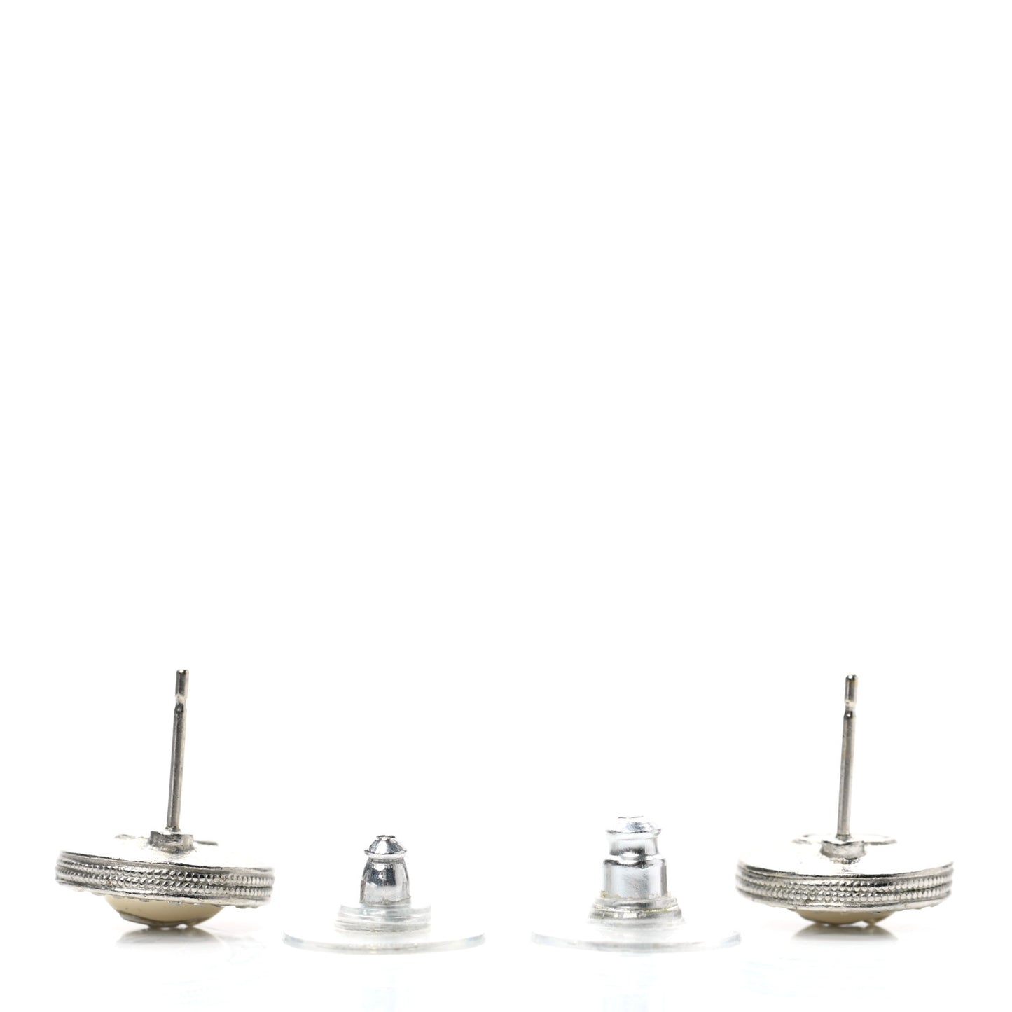 Pearl Crystal CC Round Earrings Silver