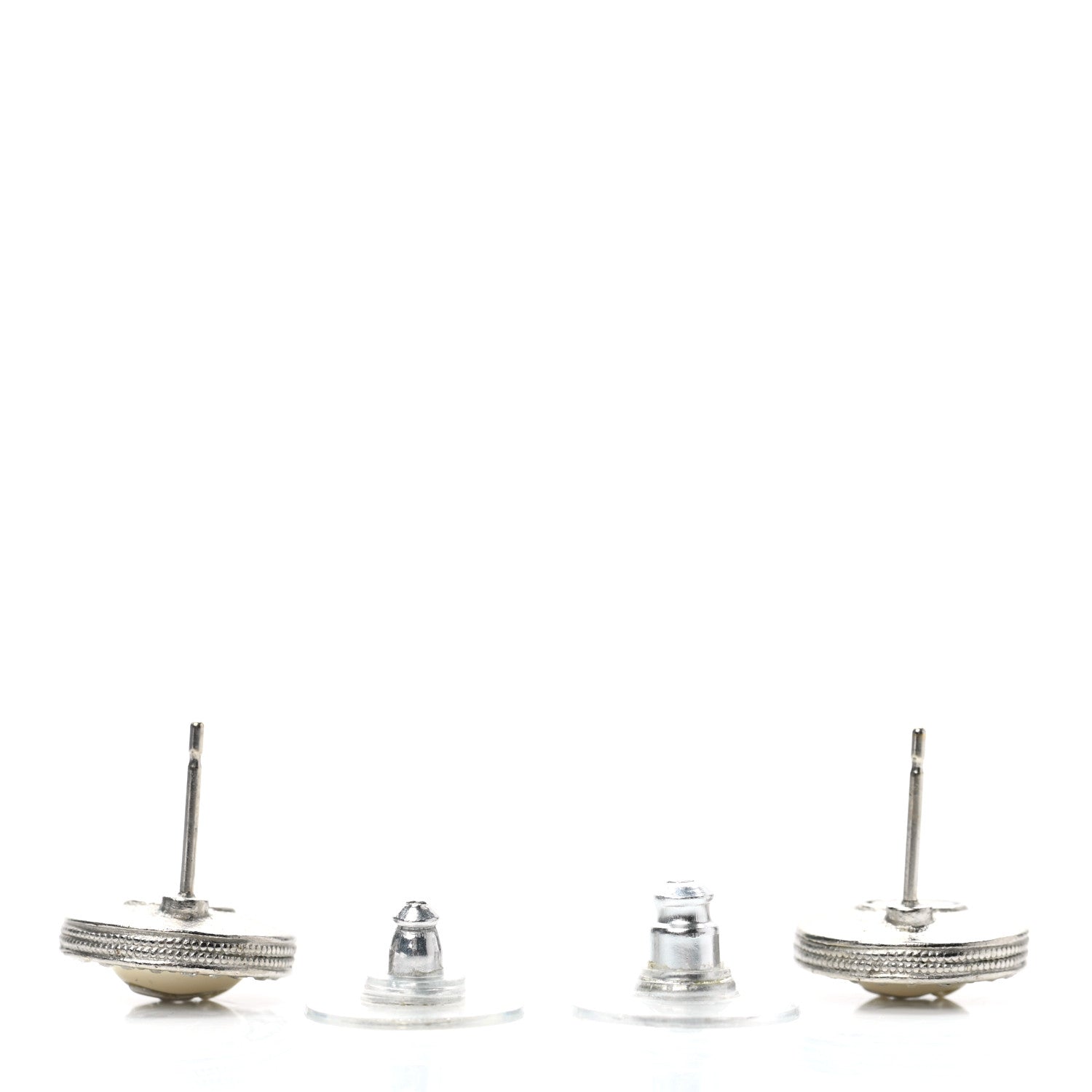 Chanel Pearl Crystal CC Round Earrings Silver 3 of 4