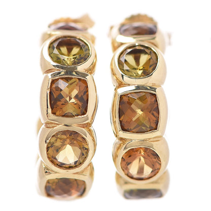 David Yurman 18K Yellow Gold Citrine Smoky Quartz Peridot Cushion Capri Eternity Hoop Earrings 1 of 5