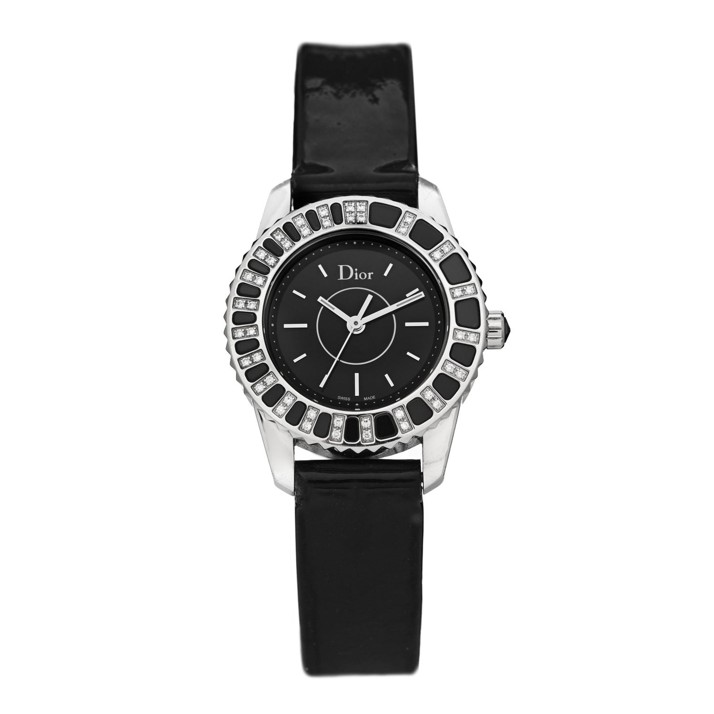 Stainless Steel Patent Diamond Sapphire 28mm Christal Quartz Watch Black