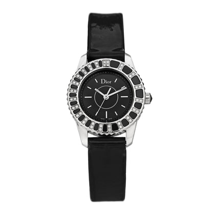 Christian Dior Stainless Steel Patent Diamond Sapphire 28mm Christal Quartz Watch Black 1 of 7
