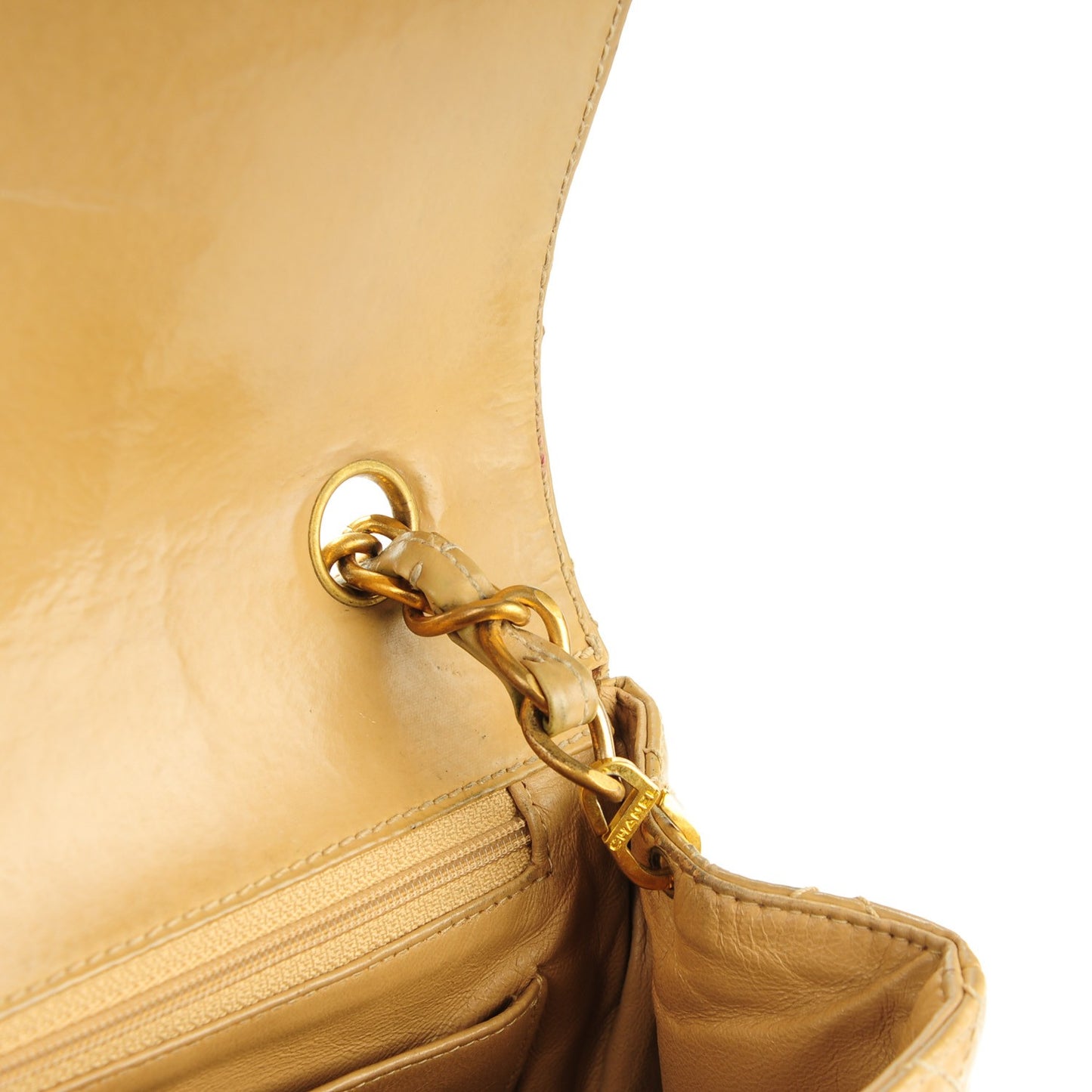 Vinyl Quilted Jumbo Single Flap Beige