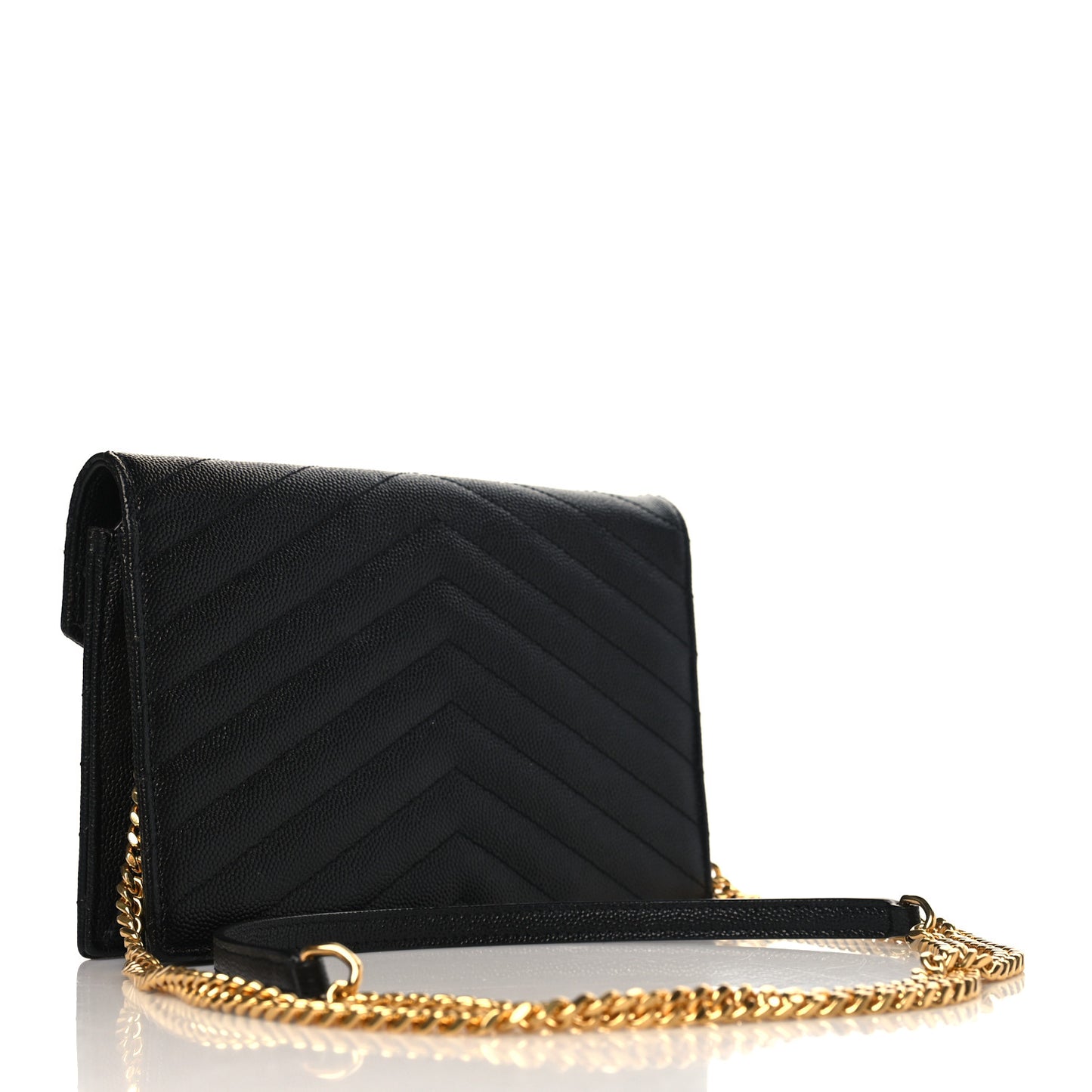 Grain De Poudre Matelasse Chevron Monogram Envelope Chain Wallet Black