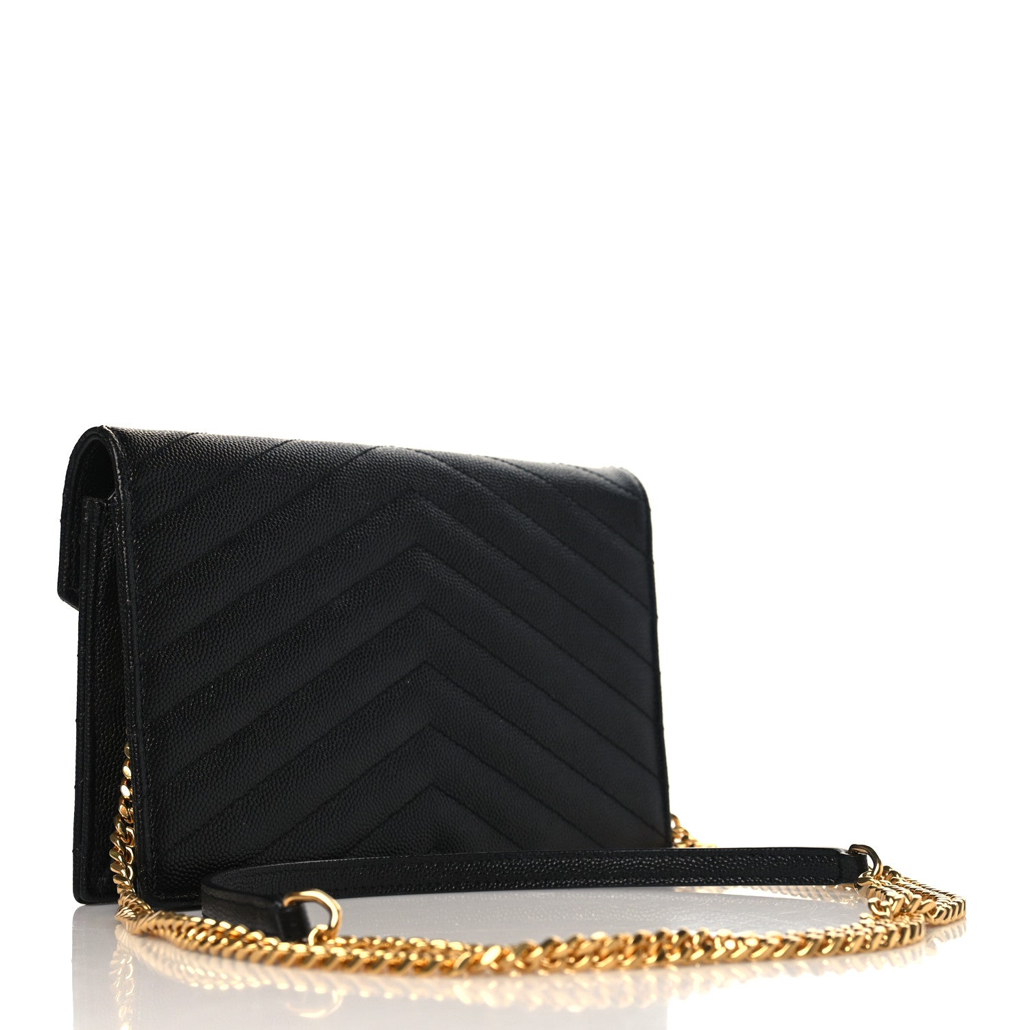 Saint Laurent Grain De Poudre Matelasse Chevron Monogram Envelope Chain Wallet Black 2 of 8
