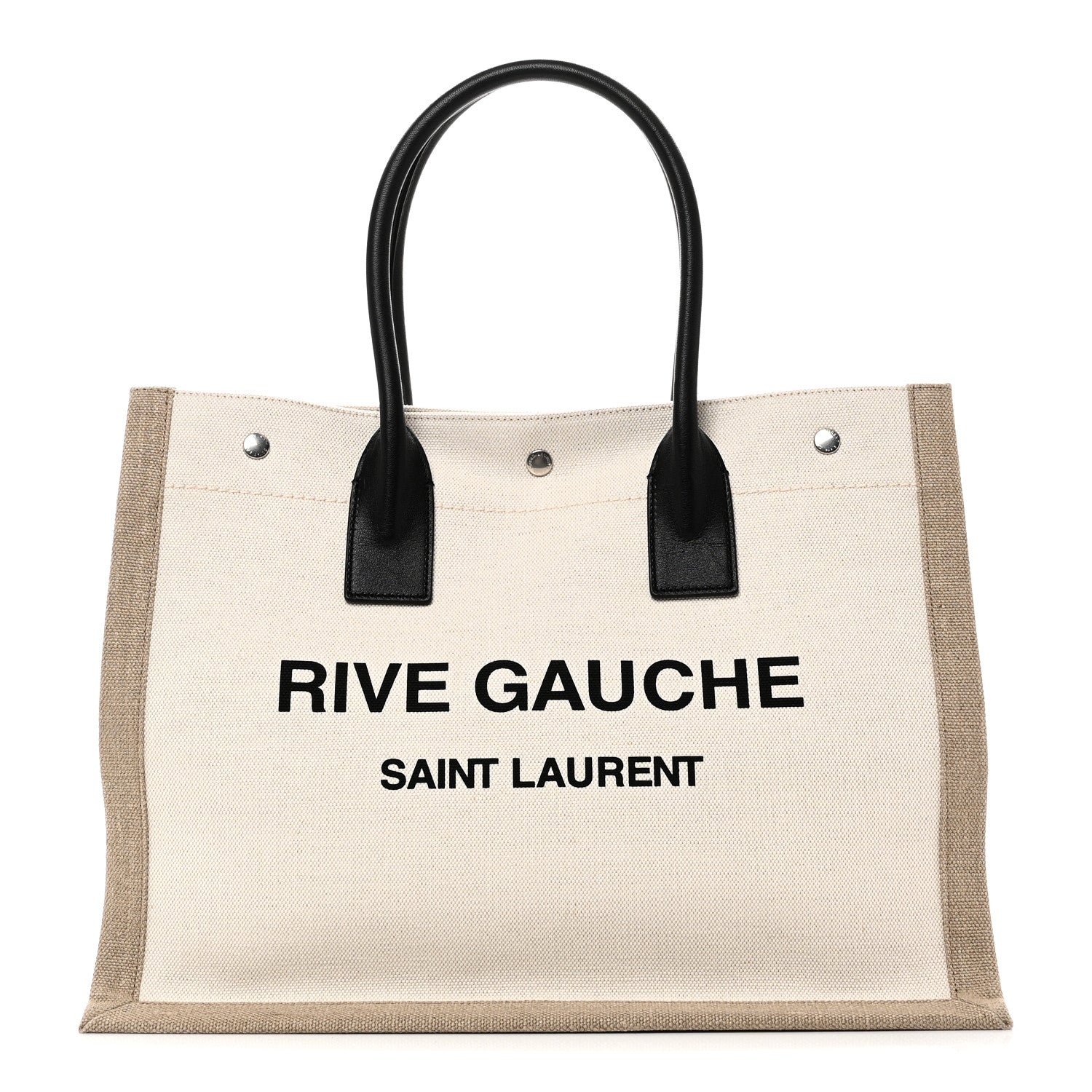 Saint Laurent Linen Calfskin Small Rive Gauche Tote Greggio Natural 1 of 9