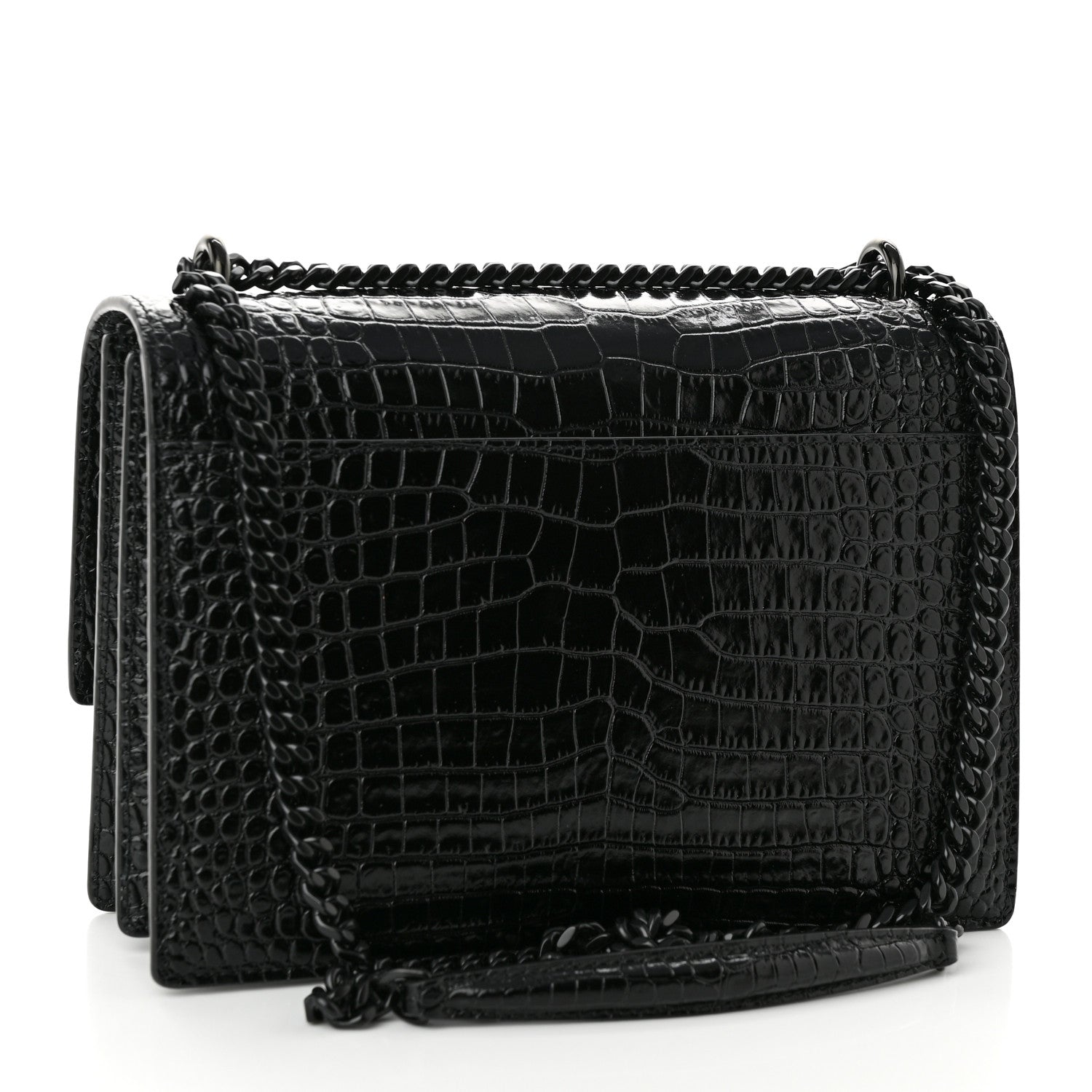 Saint Laurent Calfskin Crocodile Embossed Medium Monochrome Monogram Sunset Black 3 of 11