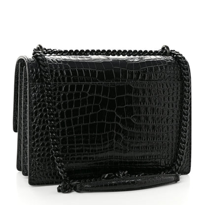 Saint Laurent Calfskin Crocodile Embossed Medium Monochrome Monogram Sunset Black 3 of 11