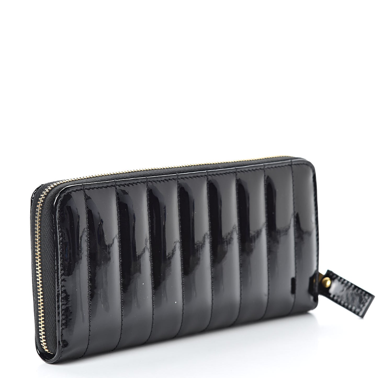 Patent Calfskin Matelasse Monogram Vicky Zip Around Wallet Black