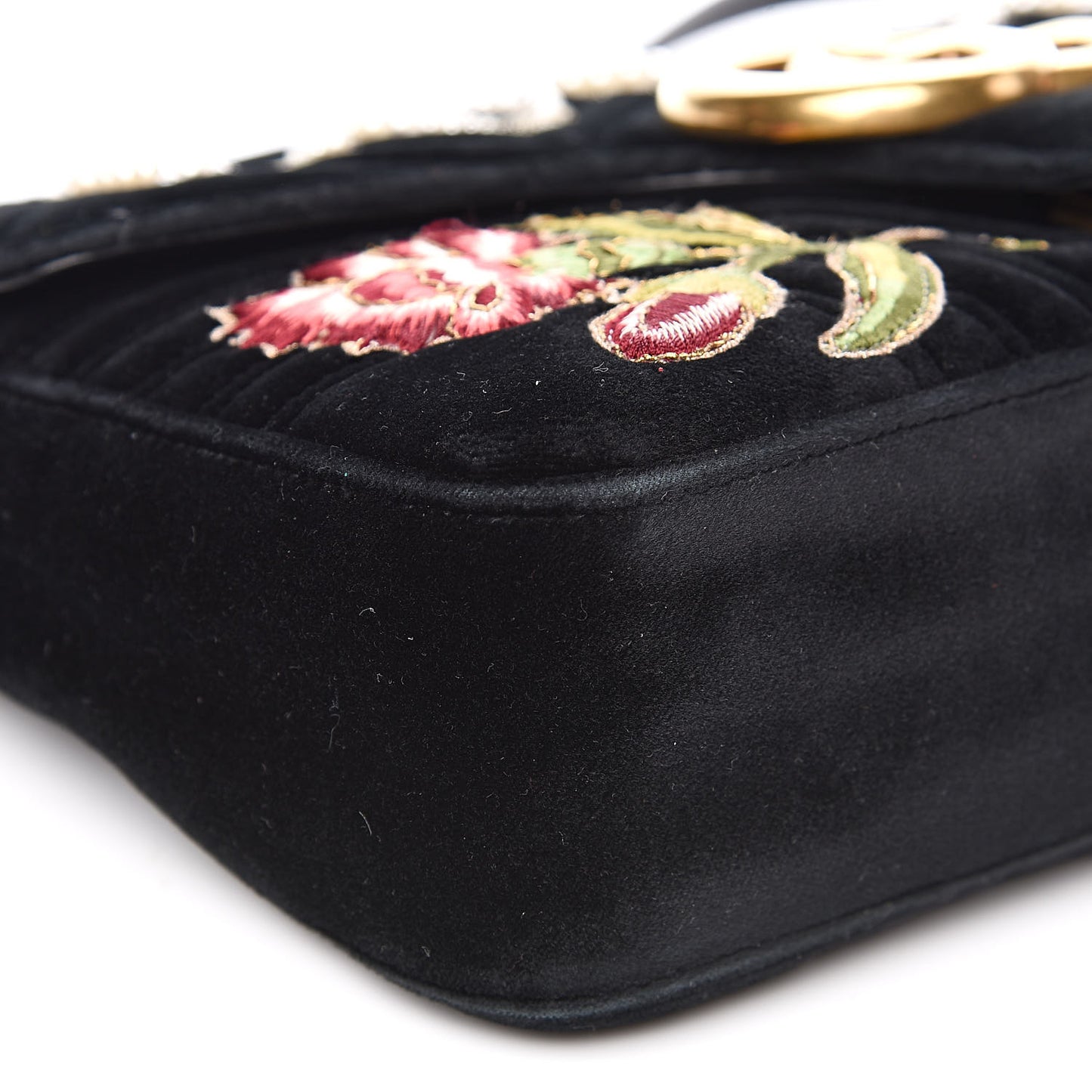 Velvet Matelasse Loved Embroidered Medium GG Marmont Shoulder Bag Black