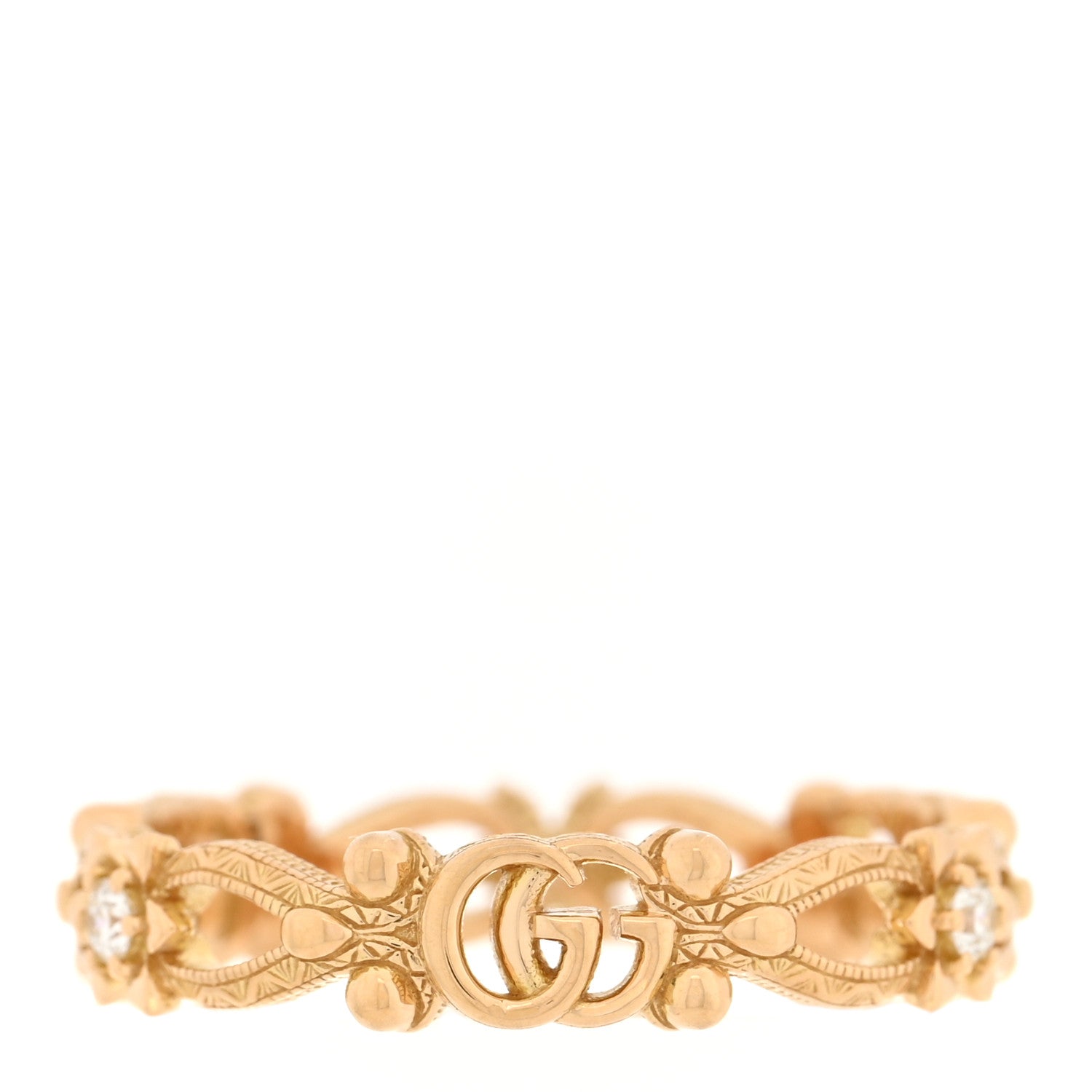 Gucci 18K Yellow Gold Diamond Flora Band Ring 53 6.25 3 of 4