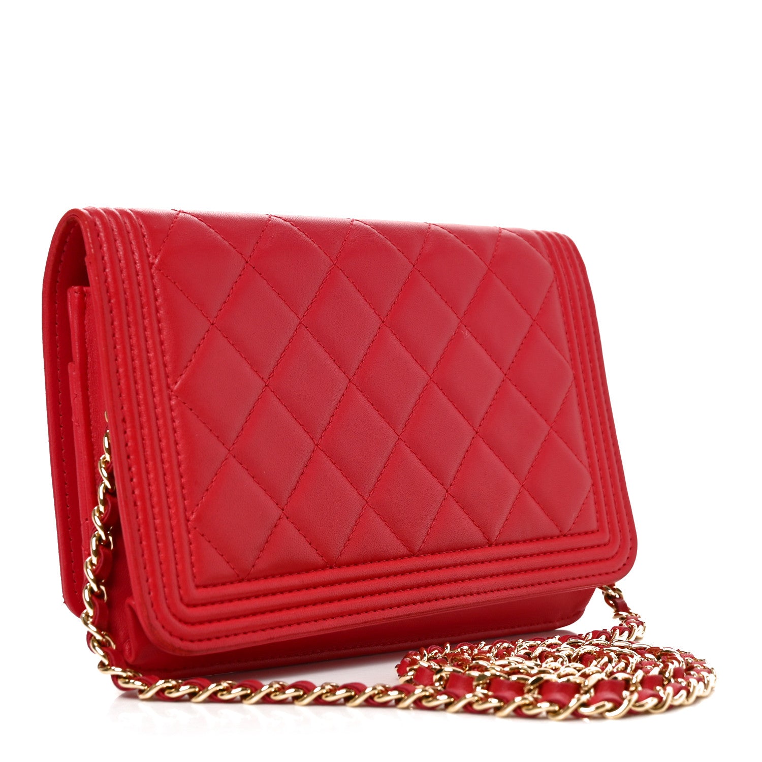 Chanel Lambskin Quilted Boy Wallet On Chain WOC Red 3 of 11