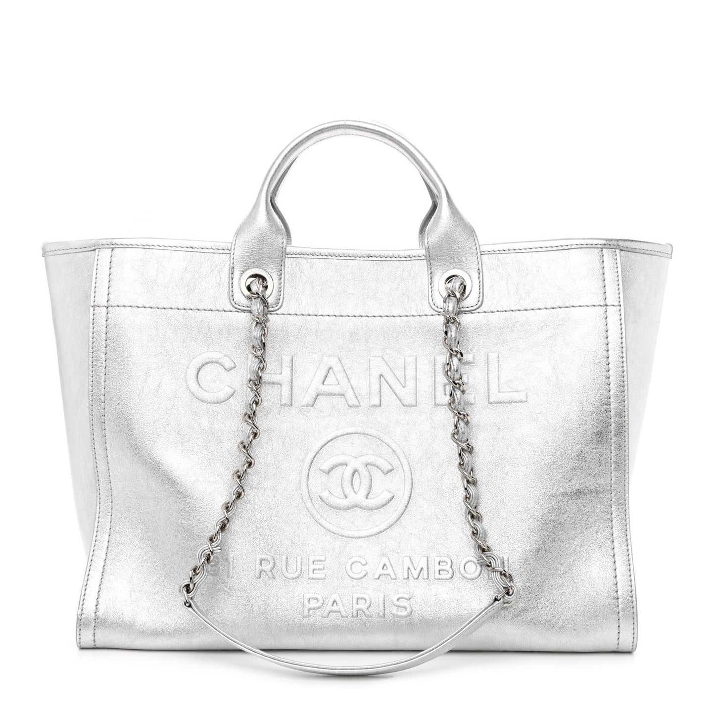 Metallic Calfskin Medium Deauville Tote Silver