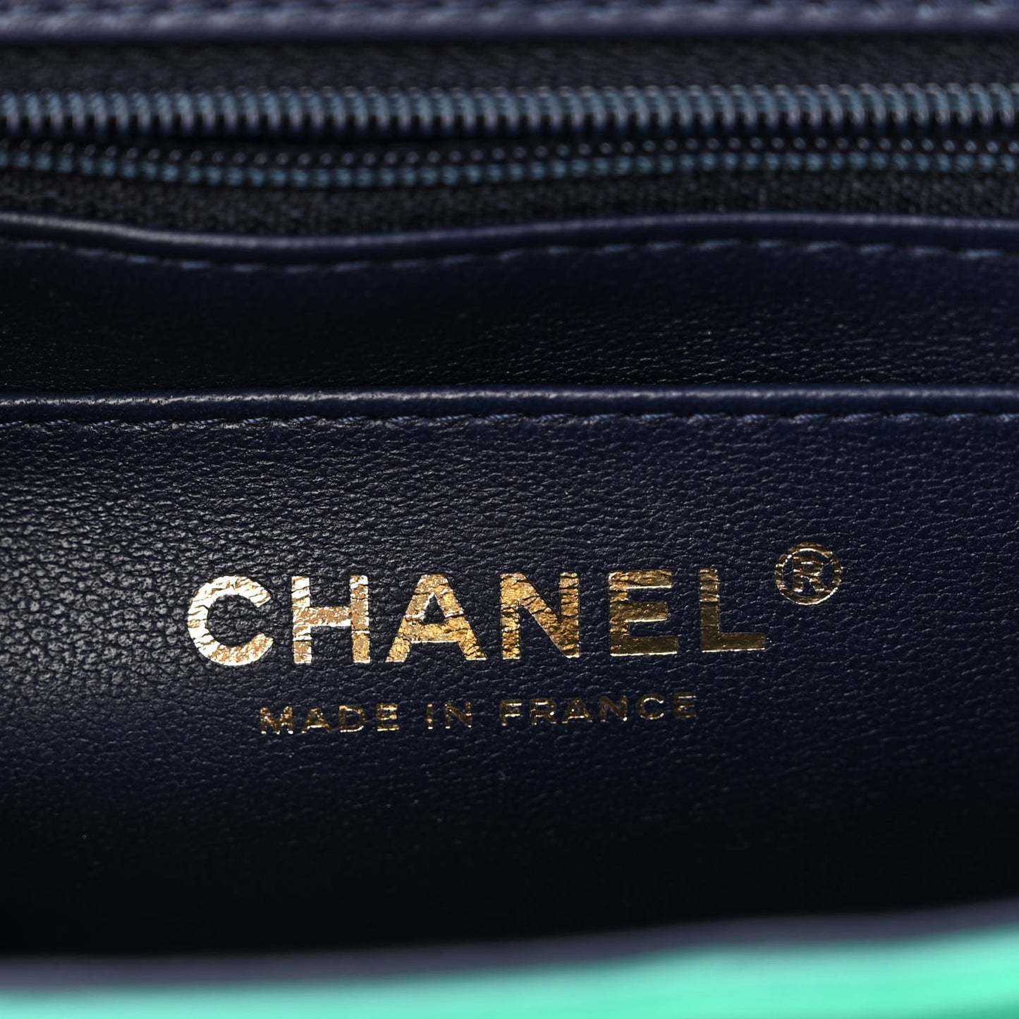 Lambskin Quilted Bi-Color Mini Top Handle Rectangular Flap Green Dark Blue