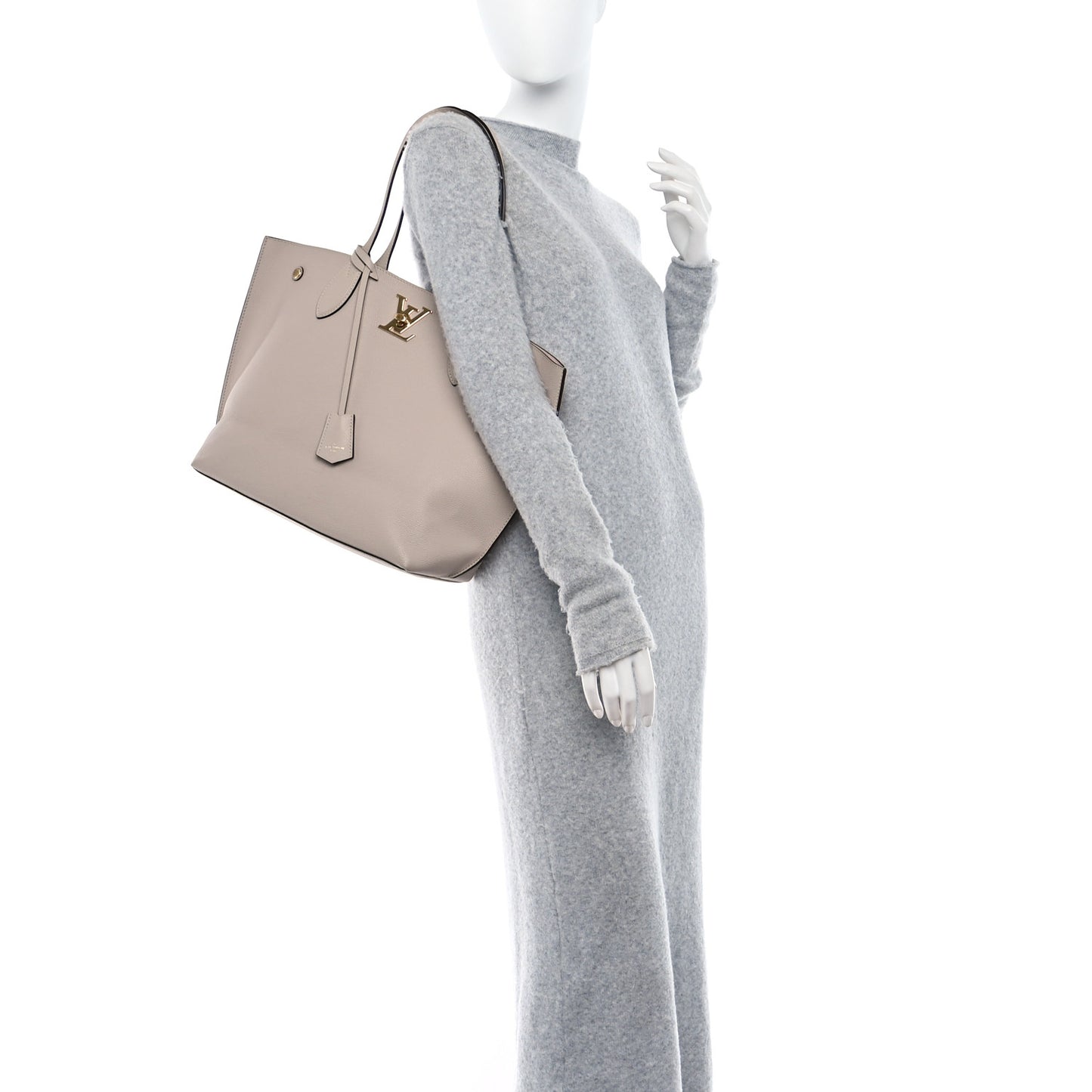 Calfskin Lockme Go Tote Greige