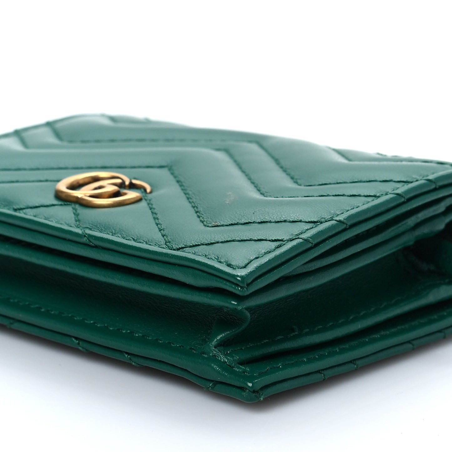 Calfskin Matelasse GG Marmont Card Case Wallet Emerald