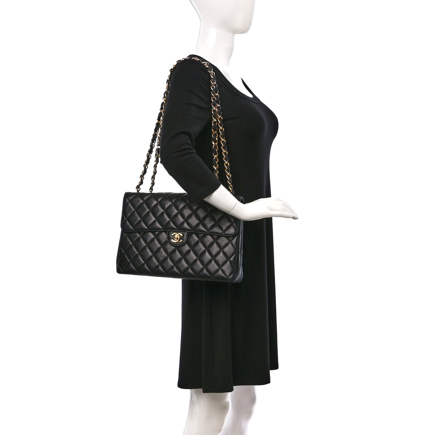 Lambskin Quilted Jumbo Single Flap Black