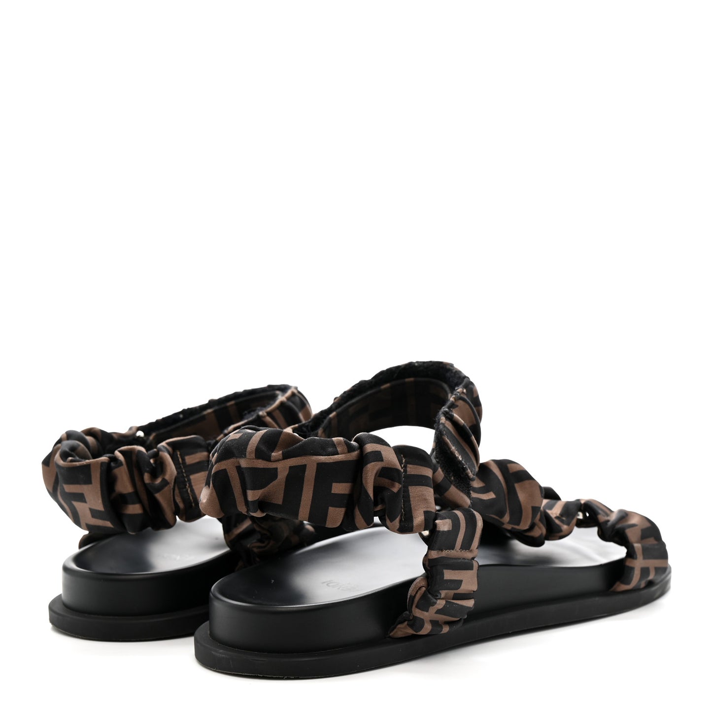 Satin FF Ruched Sandals 38 Tobacco Black