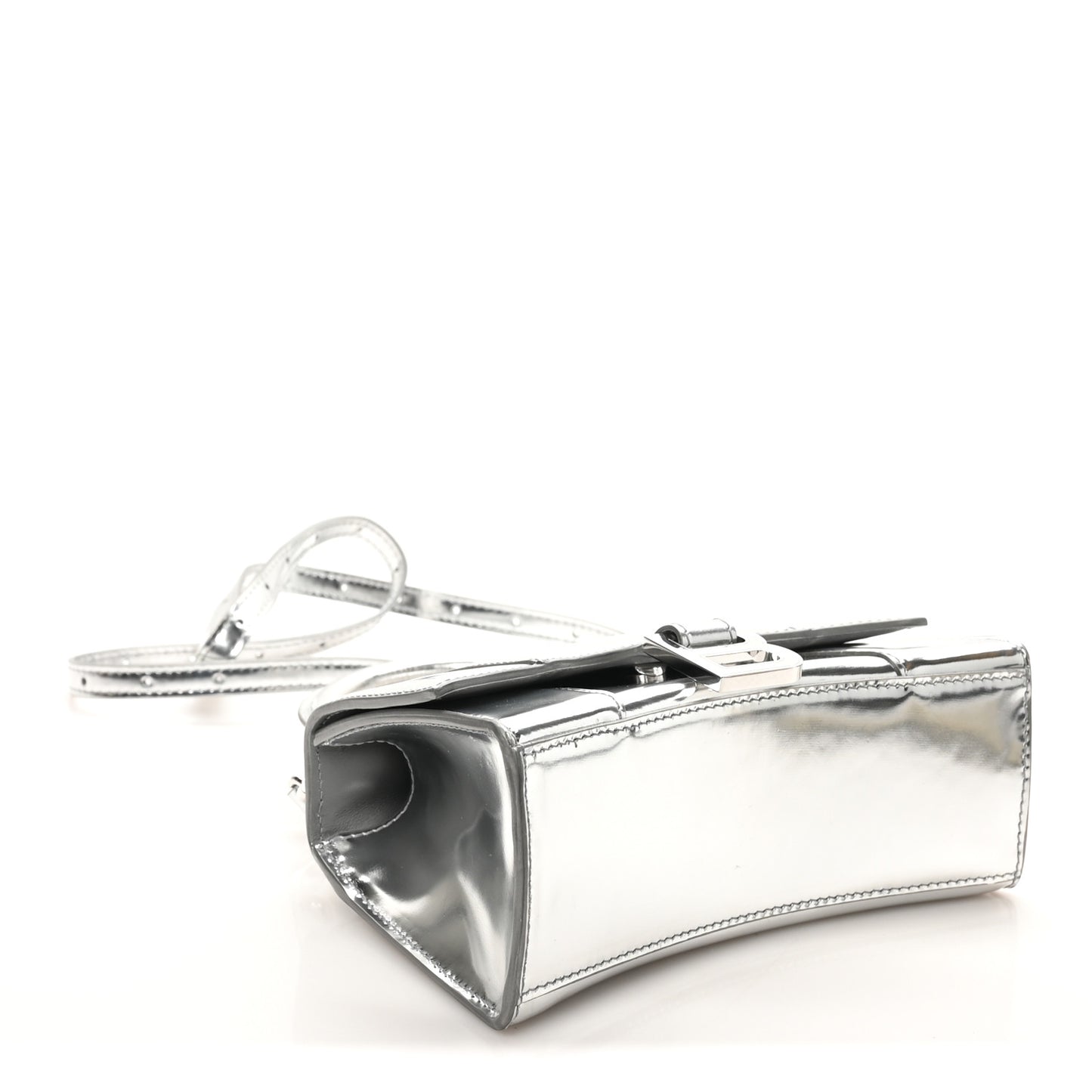 Mirror Calfskin Hourglass Top Handle Bag XS Silver