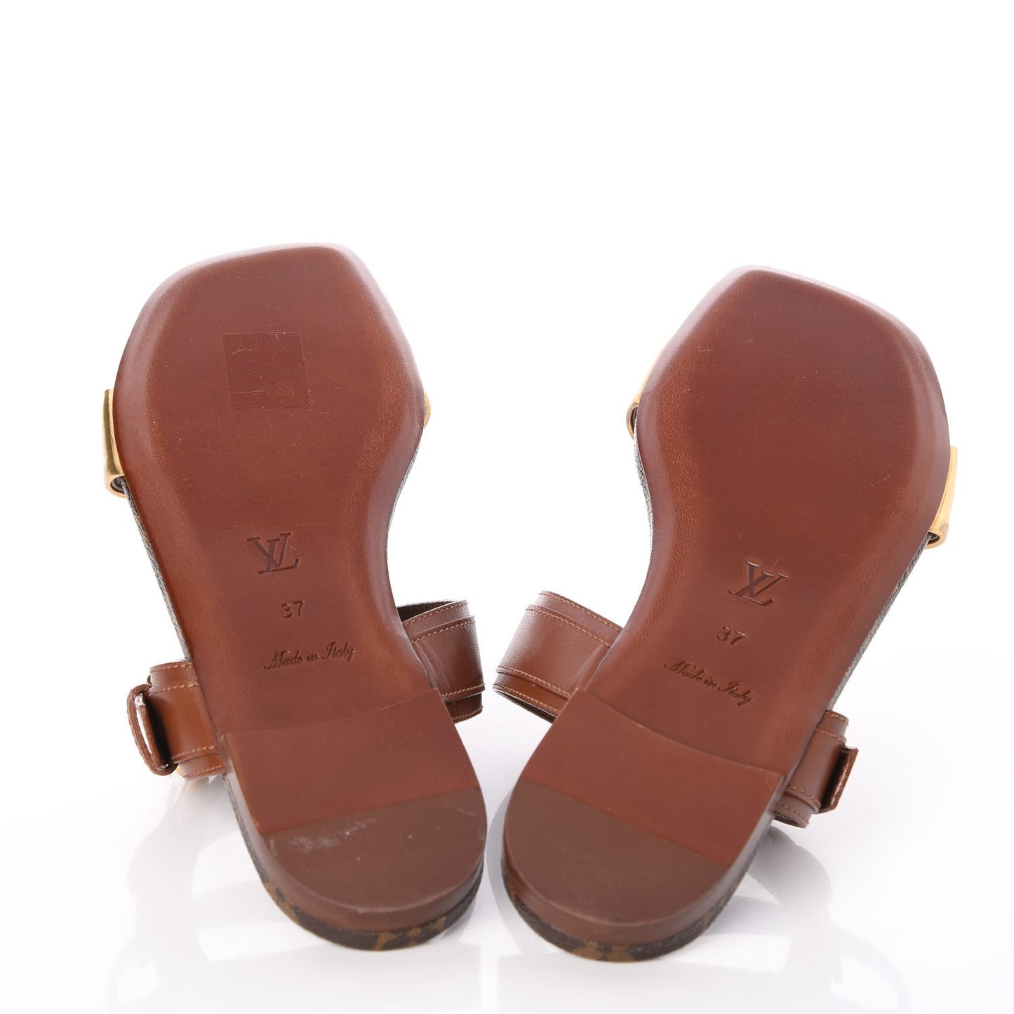 Calfskin Monogram Golden Bloom Flat Sandals 37 Gold