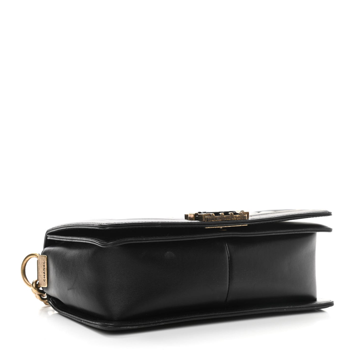 Lambskin Quilted Medium Boy Studded Handle Flap Black Gold