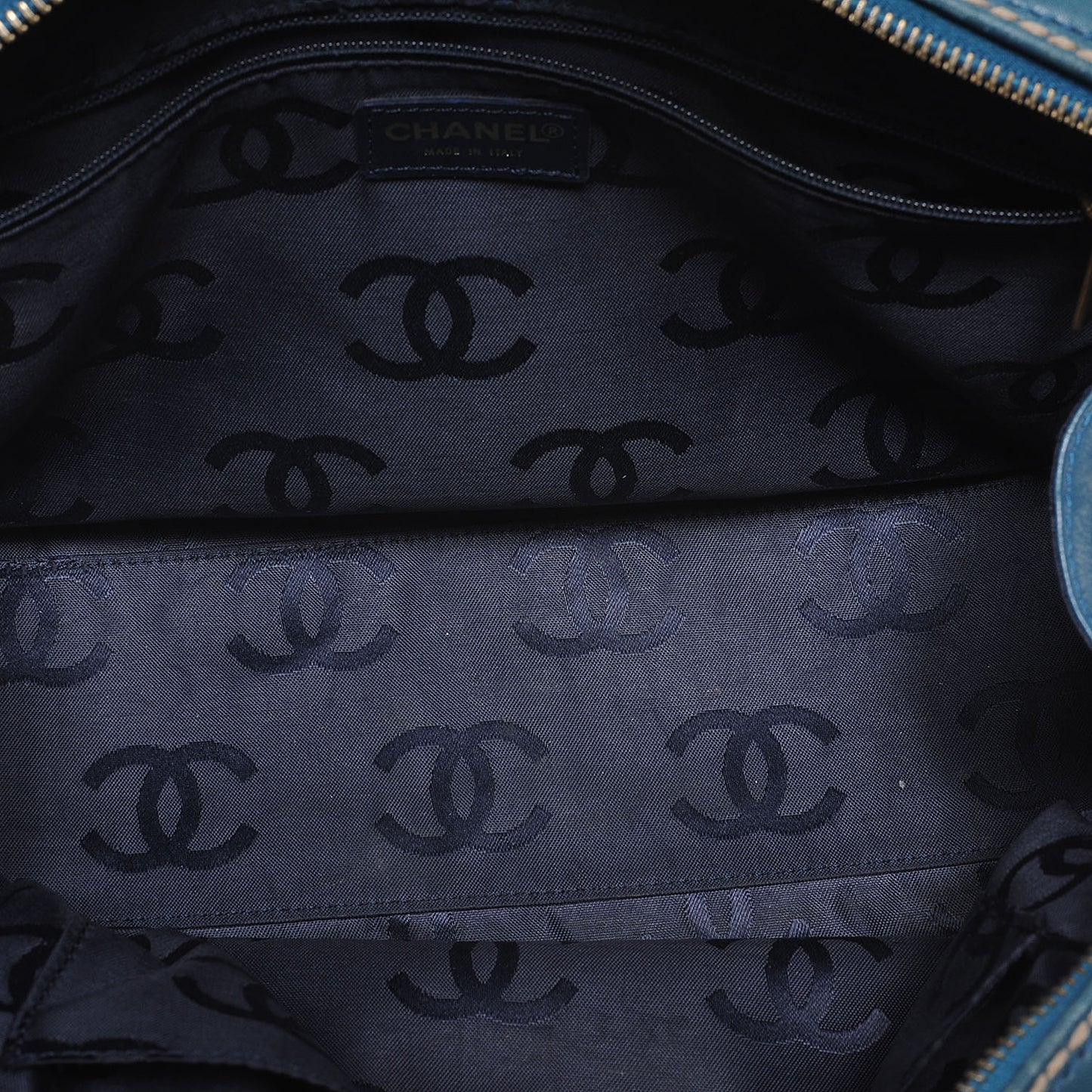 Leather Contrast Stitch Surpique Handbag Blue
