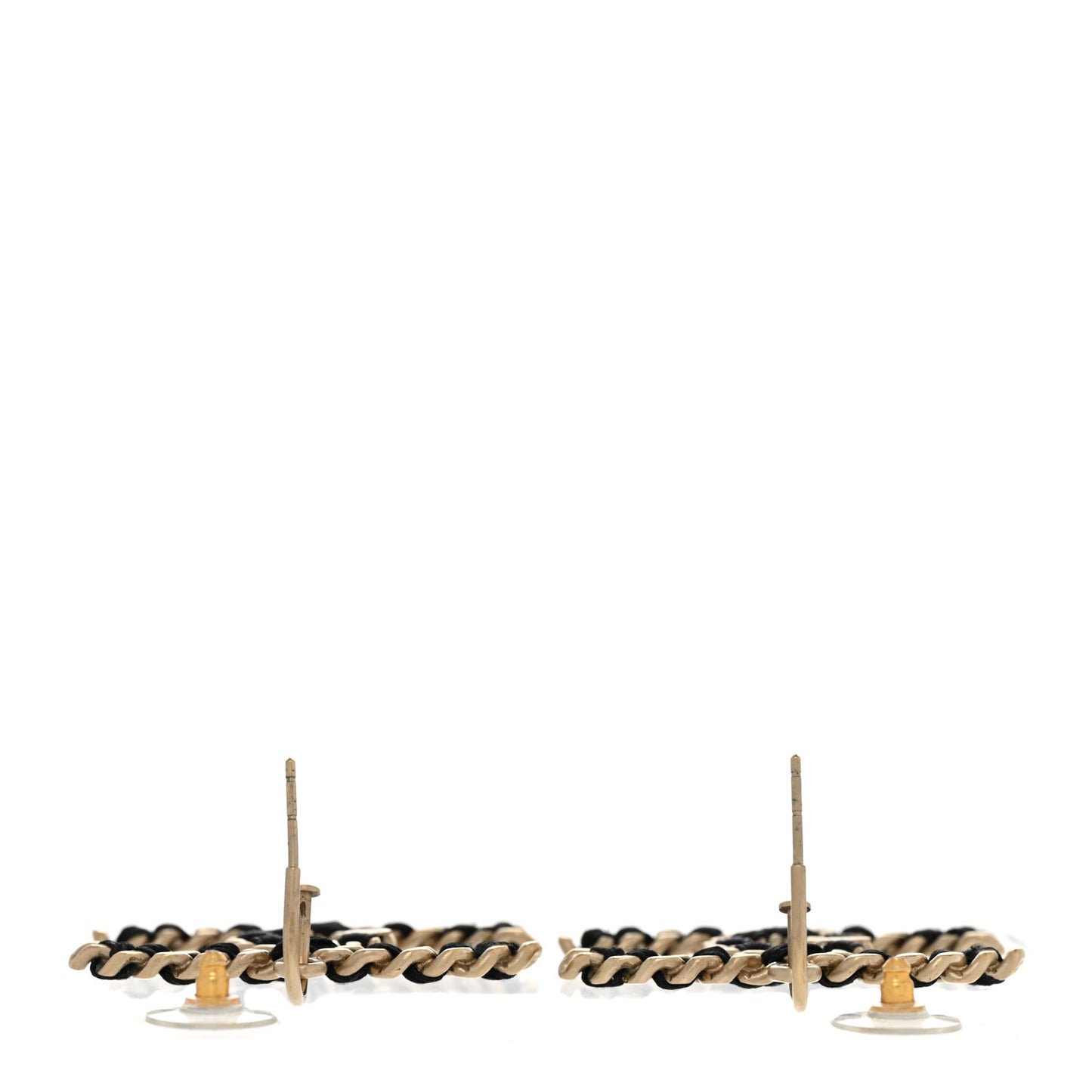 Satin CC Drop Earrings Black Gold
